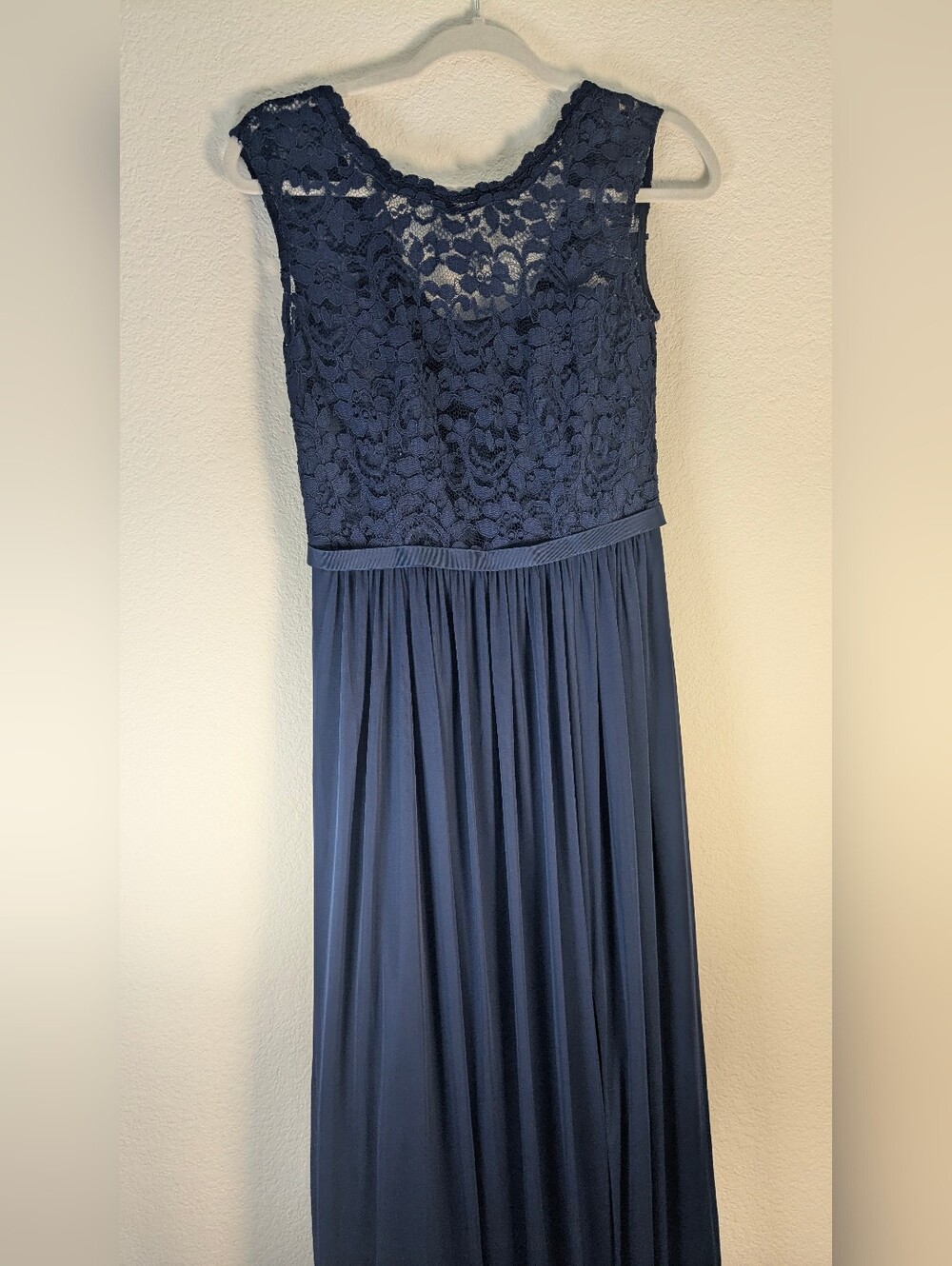 David's Bridal F19328 Marine Blue Lace Chiffon Bridesmaid Dress Size 4